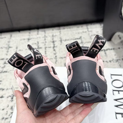 LOEWE 26S LOW TOP SNEAKERS IN PINK SUEDE AND FABRIC WITH BLACK RUBBER
