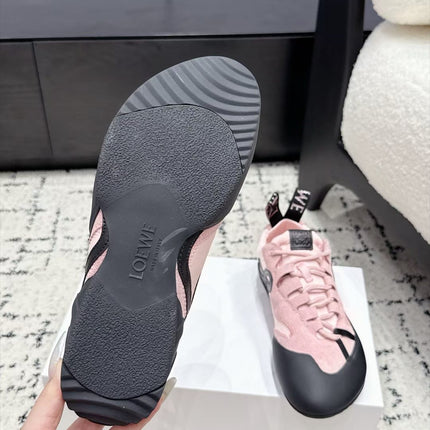 LOEWE 26S LOW TOP SNEAKERS IN PINK SUEDE AND FABRIC WITH BLACK RUBBER