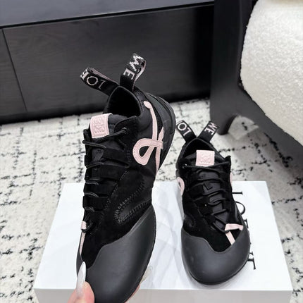 LOEWE 26S LOW TOP SNEAKERS IN BLACK SUEDE AND FABRIC WITH BLACK RUBBER