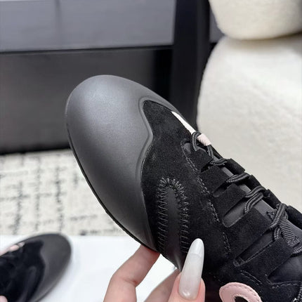 LOEWE 26S LOW TOP SNEAKERS IN BLACK SUEDE AND FABRIC WITH BLACK RUBBER