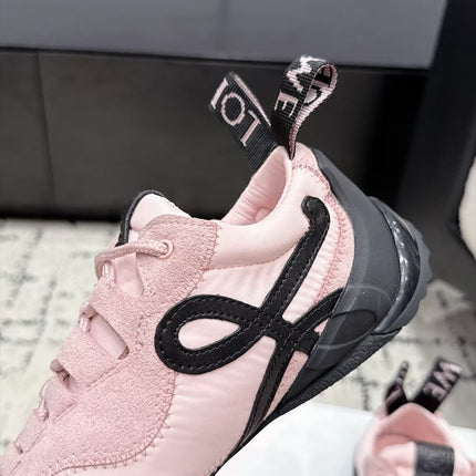 LOEWE 26S LOW TOP SNEAKERS IN PINK SUEDE AND FABRIC WITH BLACK RUBBER