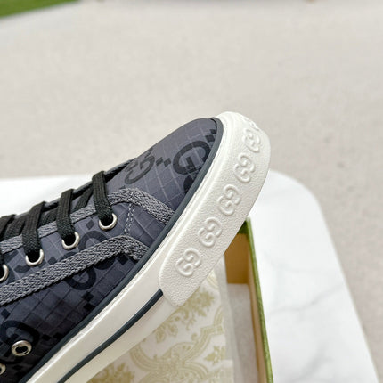 GUCCI 26S HIGH TOP SNEAKERS IN DARK GREY GG MONOGRAM CANVAS