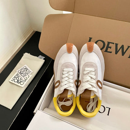 LOEWE 26S FLOW RUNNER SNEAKER IN LIGHT GRAY SUEDE AND YELLOW SHEEPSKIN