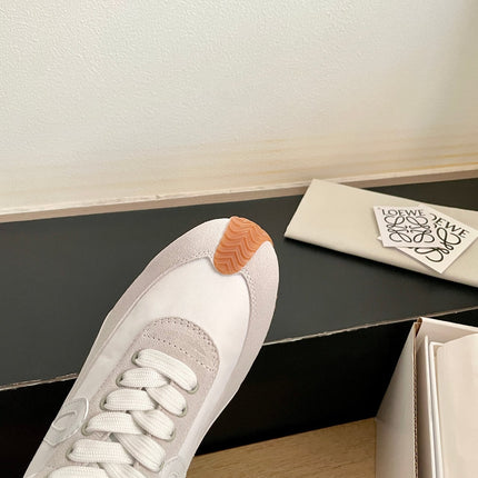 LOEWE 26S FLOW RUNNER SNEAKER IN LIGHT GRAY SUEDE AND YELLOW SHEEPSKIN
