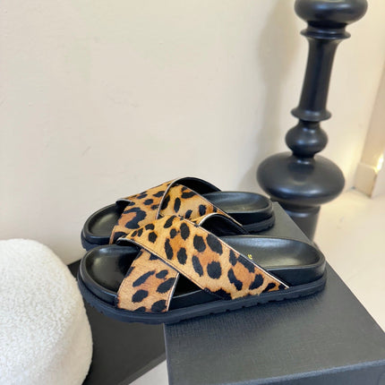 YSL 26S CROSS-STRAP SANDALS IN LEOPARD PRINT CALFSKIN HAIR STYLE 1