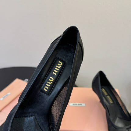 MIUMIU 26S HIGH-HEEL IN BLACK MESH AND LAMBSKIN WITH BOW