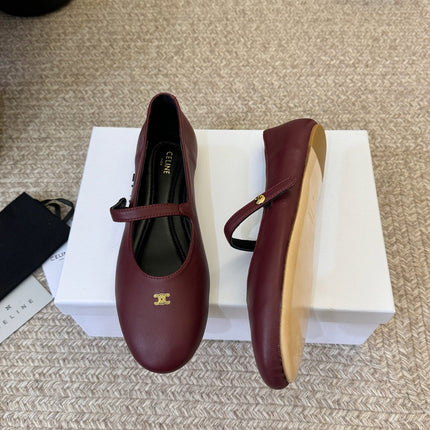 CELINE 26S BALLERINA FLATS IN DARK RED LAMBSKIN