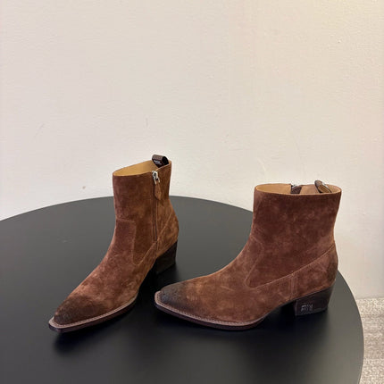 MIUMIU 26S WESTERN ANKLE BOOTS IN BROWN SUEDE