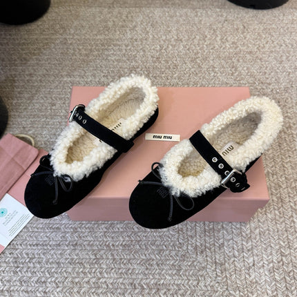MIUMIU 26S SHEARLING-LINED MARY JANE IN BLACK SUEDE