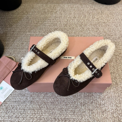 MIUMIU 26S SHEARLING-LINED MARY JANE IN DARK BROWN SUEDE