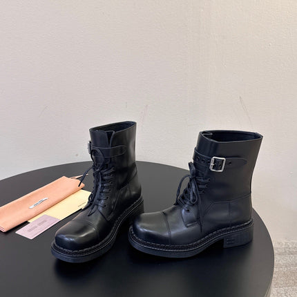 MIUMIU 26S LACE-UP ANKLE BOOTS IN BLACK CALFSKIN