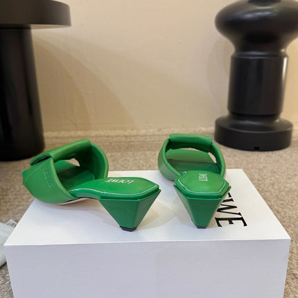 LOEWE 26S HEELED MULE SANDALS 45MM IN GREEN CALFSKIN