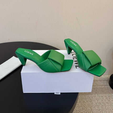 LOEWE 26S HEELED MULE SANDALS 75MM IN GREEN CALFSKIN