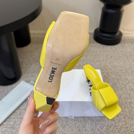 LOEWE 26S HEELED MULE SANDALS 75MM IN YELLOW CALFSKIN