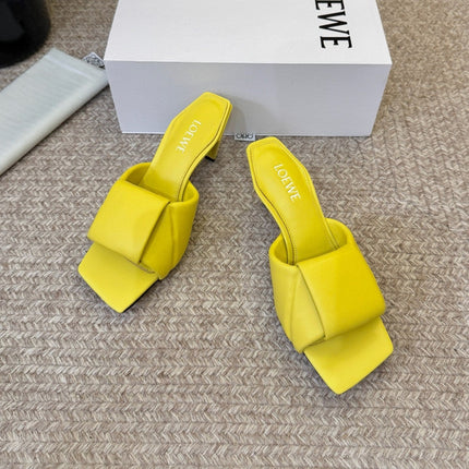 LOEWE 26S HEELED MULE SANDALS 75MM IN YELLOW CALFSKIN