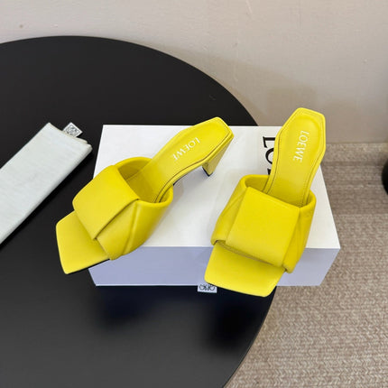 LOEWE 26S HEELED MULE SANDALS 75MM IN YELLOW CALFSKIN