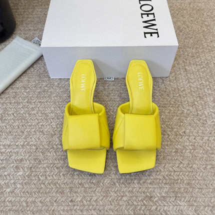 LOEWE 26S HEELED MULE SANDALS 75MM IN YELLOW CALFSKIN