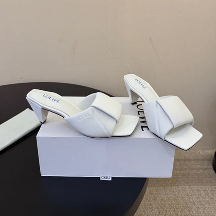 LOEWE 26S HEELED MULE SANDALS 75MM IN WHITE CALFSKIN