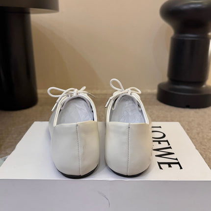 LOEWE 26S LACE UP FLAT SHOES IN WHITE CALFSKIN