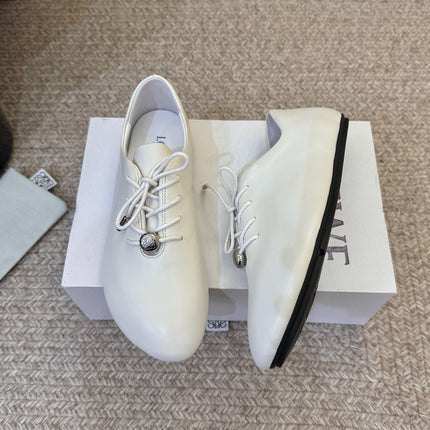 LOEWE 26S LACE UP FLAT SHOES IN WHITE CALFSKIN