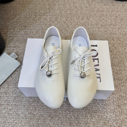 LOEWE 26S LACE UP FLAT SHOES IN WHITE CALFSKIN