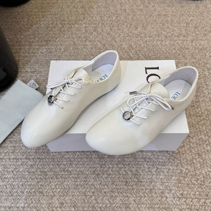LOEWE 26S LACE UP FLAT SHOES IN WHITE CALFSKIN