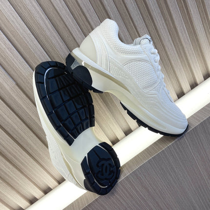 CHANEL 26S SNEAKER 35 MM IN CREAM WHITE MESH AND CALFSKIN LOW TOP