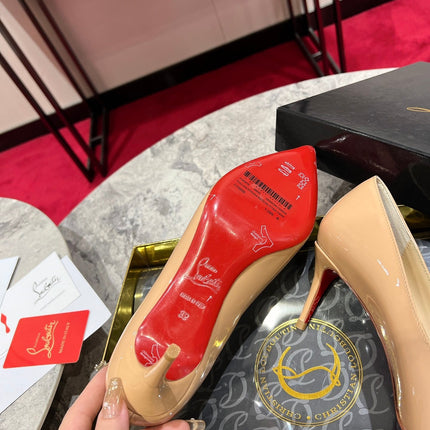 CHRISTIAN LOUBOUTIN 26S SO KATE PUMP 65 MM IN BEIGE PATENT CALFSKIN