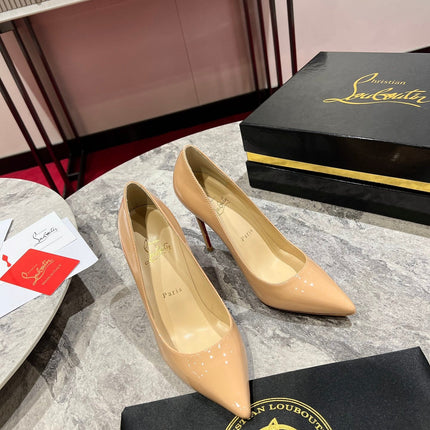 CHRISTIAN LOUBOUTIN 26S SO KATE PUMP 85 MM IN BEIGE PATENT CALFSKIN