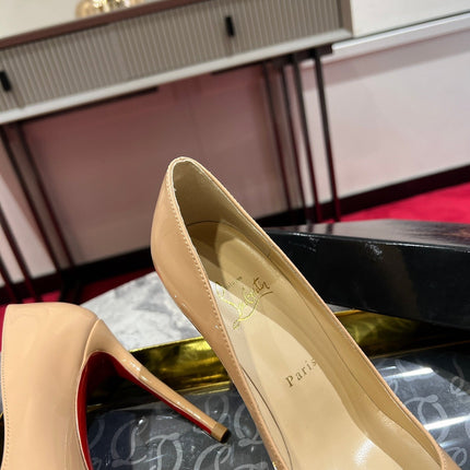 CHRISTIAN LOUBOUTIN 26S SO KATE PUMP 85 MM IN BEIGE PATENT CALFSKIN