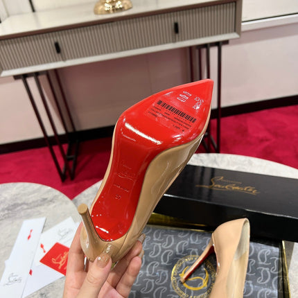 CHRISTIAN LOUBOUTIN 26S SO KATE PUMP 85 MM IN BEIGE PATENT CALFSKIN