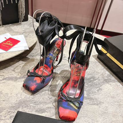 CASSIA LACE UP 100MM IN RED AND MULTICOLOR SATIN