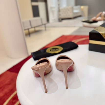 CHRISTIAN LOUBOUTIN 26S HEEL MULES 100 MM IN NUDE GLOSSY CALFSKIN
