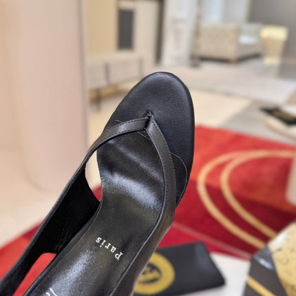CHRISTIAN LOUBOUTIN 26S THONG SLINGBACK HEELS 100 MM IN BLACK SMOOTH CALFSKIN