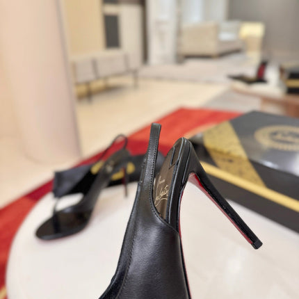 CHRISTIAN LOUBOUTIN 26S THONG SLINGBACK HEELS 100 MM IN BLACK SMOOTH CALFSKIN