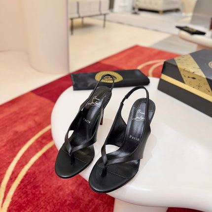 CHRISTIAN LOUBOUTIN 26S THONG SLINGBACK HEELS 100 MM IN BLACK SMOOTH CALFSKIN