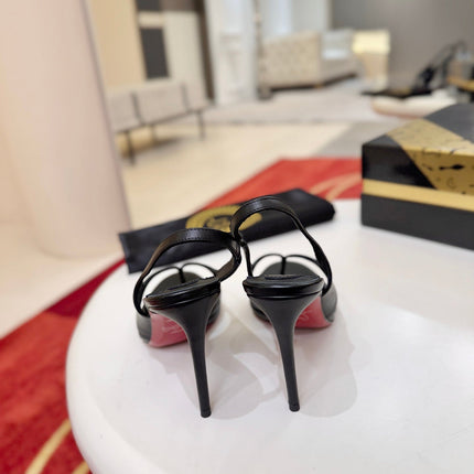 CHRISTIAN LOUBOUTIN 26S THONG SLINGBACK HEELS 100 MM IN BLACK SMOOTH CALFSKIN