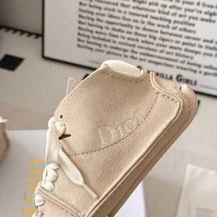 DIOR 26S HIGH TOP LACE UP SNEAKERS IN LIGHT BEIGE SUEDE AND WHITE MESH