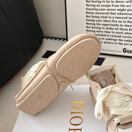 DIOR 26S HIGH TOP LACE UP SNEAKERS IN LIGHT BEIGE SUEDE AND WHITE MESH