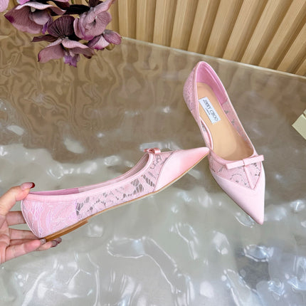 JIMMY CHOO 26S FLATS IN LIGHT PINK LACE AND SATIN
