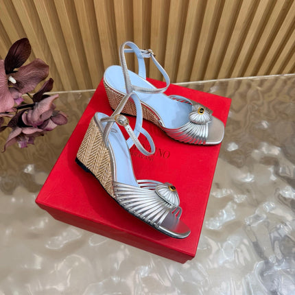 VALENTINO 26S WEDGE SANDAL 85 MM IN SILVER CALFSKIN