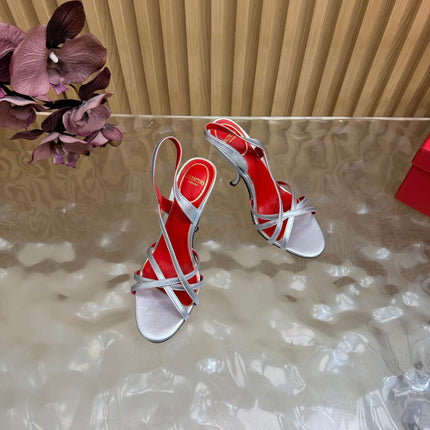 VALENTINO 26S STRAPPER HEEL SANDALS 100 MM IN SILVER CALFSKIN