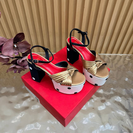 VALENTINO 26S PLATFORM SANDALS 110 MM IN MULTICOLOR GATHERED CALFSKIN AND FABRIC