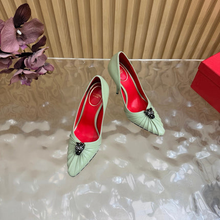 VALENTINO 26S HIGH-HEEL 100 MM IN MINT GREEN GATHERED CALFSKIN