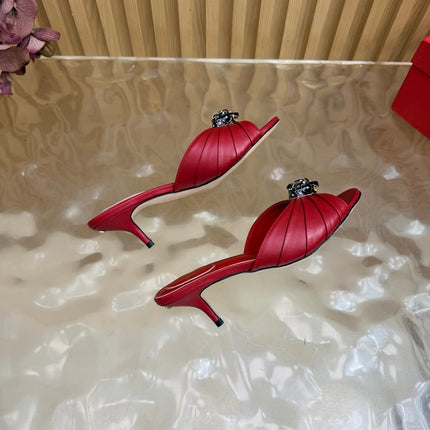 VALENTINO 26S HIGH-HEEL SANDALS 50 MM IN DARK RED GATHERED CALFSKIN