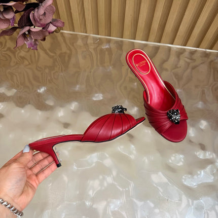 VALENTINO 26S HIGH-HEEL SANDALS 50 MM IN DARK RED GATHERED CALFSKIN