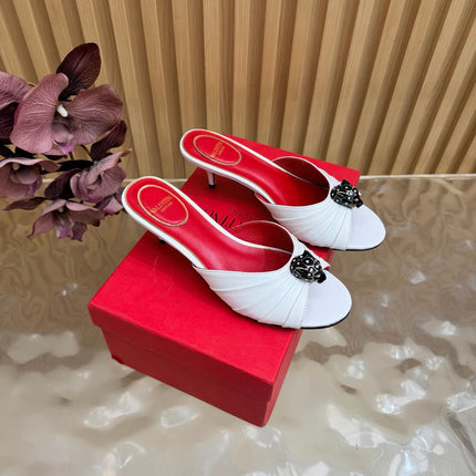 VALENTINO 26S HIGH-HEEL SANDALS 50 MM IN WHITE GATHERED CALFSKIN