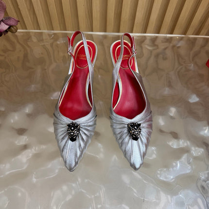 VALENTINO 26S SLINGBACK PUMPS 50 MM IN SILVER CALFSKIN