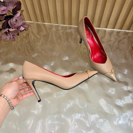 VALENTINO 26S CAP-TOE PUMPS 90 MM IN BEIGE CALFSKIN