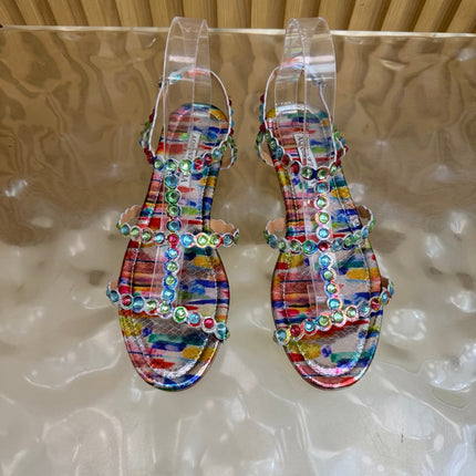 AQUAZZURA 26S FLAT SANDALS IN MULTICOLOR SNAKESKIN CRYSTAL EMBELLISHED